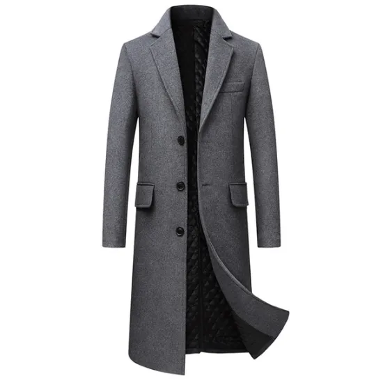 Sale OUKU Men's Winter Coat Overcoat Trench Coat Office & Career Daily Wear Winter Wool Thermal Warm Washable Outerwear Clothing Apparel Fashion Warm Ups Solid Colored Multi Pocket Turndown Single Breasted