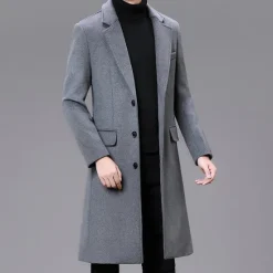 Sale OUKU Men's Winter Coat Overcoat Trench Coat Office & Career Daily Wear Winter Wool Thermal Warm Washable Outerwear Clothing Apparel Fashion Warm Ups Solid Colored Multi Pocket Turndown Single Breasted