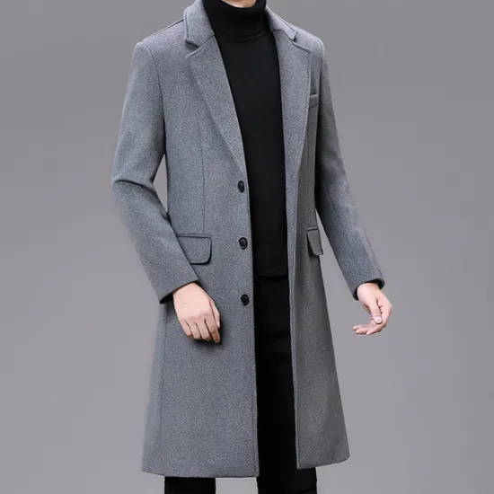 Sale OUKU Men's Winter Coat Overcoat Trench Coat Office & Career Daily Wear Winter Wool Thermal Warm Washable Outerwear Clothing Apparel Fashion Warm Ups Solid Colored Multi Pocket Turndown Single Breasted