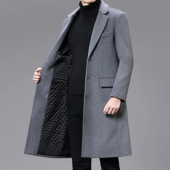 Sale OUKU Men's Winter Coat Overcoat Trench Coat Office & Career Daily Wear Winter Wool Thermal Warm Washable Outerwear Clothing Apparel Fashion Warm Ups Solid Colored Multi Pocket Turndown Single Breasted