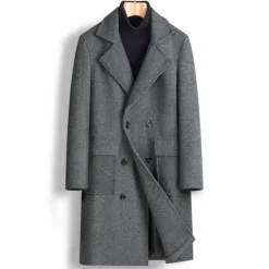 Online OUKU Men's Winter Coat Overcoat Peacoat Outdoor Daily Wear Fall & Winter Polyester Thermal Warm Waterproof Outerwear Clothing Apparel Fashion Streetwear Plain Lapel Double Breasted
