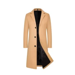 Sale OUKU Men's Winter Coat Overcoat Trench Coat Outdoor Daily Wear Fall & Winter Polyester Thermal Warm Windproof Outerwear Clothing Apparel Fashion Streetwear Plain Lapel Single Breasted