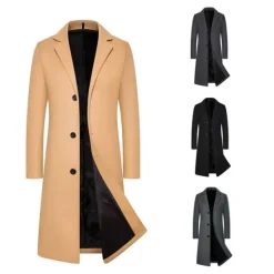 Sale OUKU Men's Winter Coat Overcoat Trench Coat Outdoor Daily Wear Fall & Winter Polyester Thermal Warm Windproof Outerwear Clothing Apparel Fashion Streetwear Plain Lapel Single Breasted