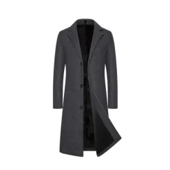 Sale OUKU Men's Winter Coat Overcoat Trench Coat Outdoor Daily Wear Fall & Winter Polyester Thermal Warm Windproof Outerwear Clothing Apparel Fashion Streetwear Plain Lapel Single Breasted