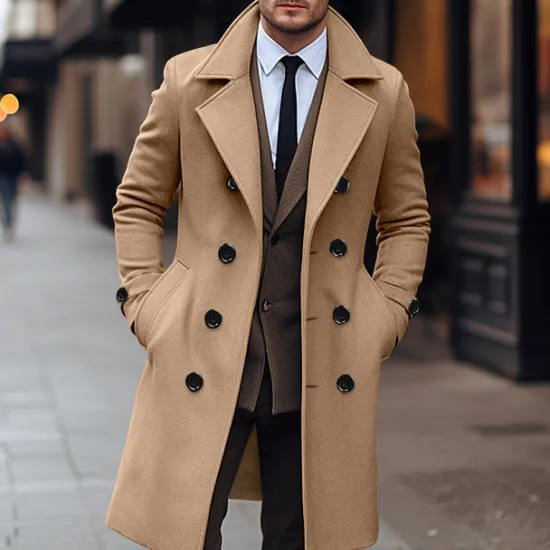 Discount OUKU Men's Winter Coat Overcoat Peacoat Trench Coat Outdoor Daily Wear Fall & Winter 95% polyester 5% cotton Thermal Warm Windbreaker Outerwear Clothing Apparel Fashion Streetwear Plain Lapel Double