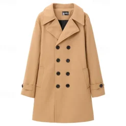 Discount OUKU Men's Winter Coat Overcoat Peacoat Trench Coat Outdoor Daily Wear Fall & Winter 95% polyester 5% cotton Thermal Warm Windbreaker Outerwear Clothing Apparel Fashion Streetwear Plain Lapel Double