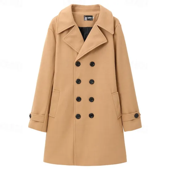 Discount OUKU Men's Winter Coat Overcoat Peacoat Trench Coat Outdoor Daily Wear Fall & Winter 95% polyester 5% cotton Thermal Warm Windbreaker Outerwear Clothing Apparel Fashion Streetwear Plain Lapel Double