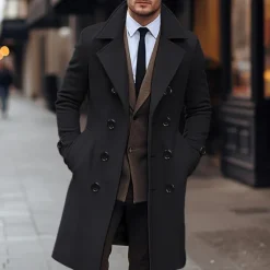 Discount OUKU Men's Winter Coat Overcoat Peacoat Trench Coat Outdoor Daily Wear Fall & Winter 95% polyester 5% cotton Thermal Warm Windbreaker Outerwear Clothing Apparel Fashion Streetwear Plain Lapel Double