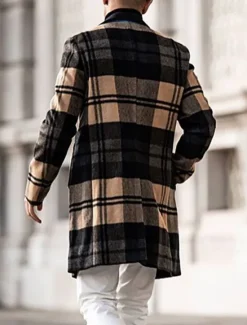 OUKU Men's Winter Coat Overcoat Coat Sports & Outdoor Daily Wear Warm Breathable Pocket Print Fall & Winter Plaid Fashion Business Turndown Long Regular Fit Yellow Blue Purple Brown Green Jacket