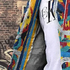 Discount OUKU Men's Winter Coat Overcoat Coat Work Wear to work Warm Breathable Pocket Print Fall & Winter Color Block Graphic Prints Fashion Streetwear Turndown Long Regular Fit Jacket Rainbow