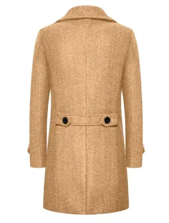 Online OUKU Men's Winter Coat Overcoat Peacoat Long Trench Coat Outdoor Daily Wear Fall & Winter 95% polyester 5% cotton Warm Outerwear Clothing Apparel Fashion Streetwear Plain Lapel Double Breasted