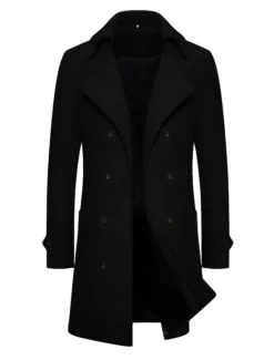 Online OUKU Men's Winter Coat Overcoat Peacoat Long Trench Coat Outdoor Daily Wear Fall & Winter 95% polyester 5% cotton Warm Outerwear Clothing Apparel Fashion Streetwear Plain Lapel Double Breasted