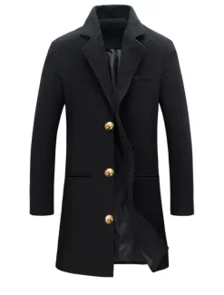 Online OUKU Men's Winter Coat Overcoat Trench Coat Short Coat Overcoat Work Business Winter Polyester Warm Outerwear Clothing Apparel Solid Colored Classic Style Notch lapel collar