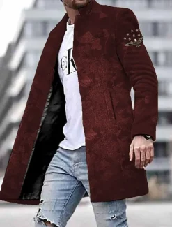 Outlet OUKU Men's Winter Coat Overcoat Coat Daily Wear Vacation With Pockets Print Front Pocket Fall & Winter Camo Streetwear Sport Turndown Regular Red Blue Purple Green Gray Jacket