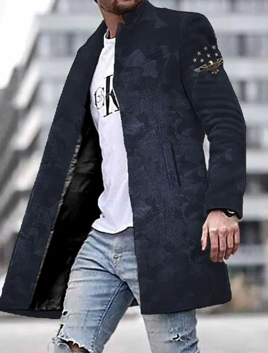 Outlet OUKU Men's Winter Coat Overcoat Coat Daily Wear Vacation With Pockets Print Front Pocket Fall & Winter Camo Streetwear Sport Turndown Regular Red Blue Purple Green Gray Jacket