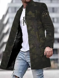 Outlet OUKU Men's Winter Coat Overcoat Coat Daily Wear Vacation With Pockets Print Front Pocket Fall & Winter Camo Streetwear Sport Turndown Regular Red Blue Purple Green Gray Jacket