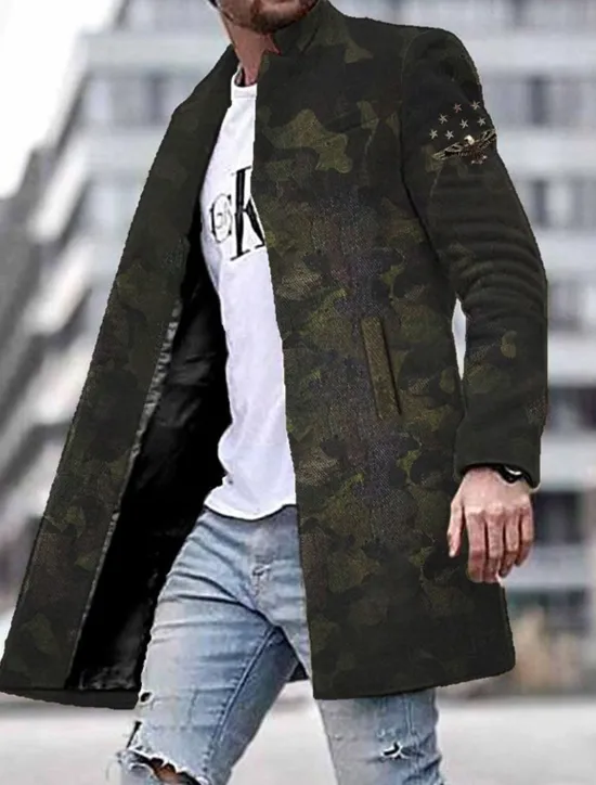 Outlet OUKU Men's Winter Coat Overcoat Coat Daily Wear Vacation With Pockets Print Front Pocket Fall & Winter Camo Streetwear Sport Turndown Regular Red Blue Purple Green Gray Jacket