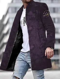 Outlet OUKU Men's Winter Coat Overcoat Coat Daily Wear Vacation With Pockets Print Front Pocket Fall & Winter Camo Streetwear Sport Turndown Regular Red Blue Purple Green Gray Jacket