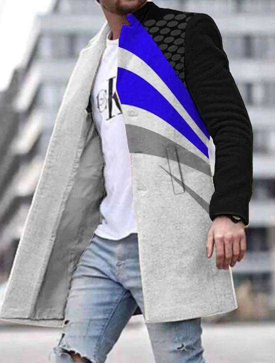 Outlet OUKU Men's Winter Coat Overcoat Coat Daily Wear Vacation With Pockets Print Front Pocket Fall & Winter Geometic Streetwear Sport Turndown Regular Yellow Red Blue Green Jacket