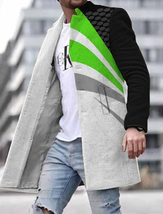 Outlet OUKU Men's Winter Coat Overcoat Coat Daily Wear Vacation With Pockets Print Front Pocket Fall & Winter Geometic Streetwear Sport Turndown Regular Yellow Red Blue Green Jacket