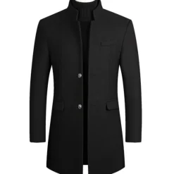 Outlet OUKU Men's Winter Coat Overcoat Trench Coat Business Daily Wear Winter POLY Thermal Warm Outdoor Outerwear Clothing Apparel Fashion Warm Ups Solid Colored Pocket Standing Collar Single Breasted Two-button
