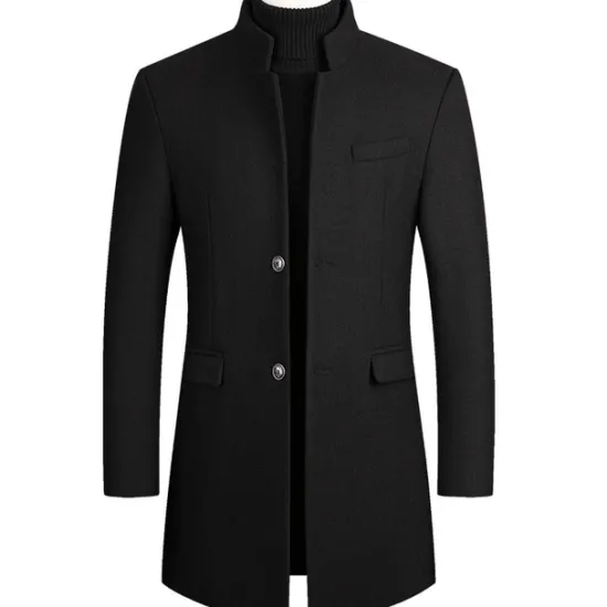 Outlet OUKU Men's Winter Coat Overcoat Trench Coat Business Daily Wear Winter POLY Thermal Warm Outdoor Outerwear Clothing Apparel Fashion Warm Ups Solid Colored Pocket Standing Collar Single Breasted Two-button