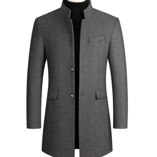 Outlet OUKU Men's Winter Coat Overcoat Trench Coat Business Daily Wear Winter POLY Thermal Warm Outdoor Outerwear Clothing Apparel Fashion Warm Ups Solid Colored Pocket Standing Collar Single Breasted Two-button