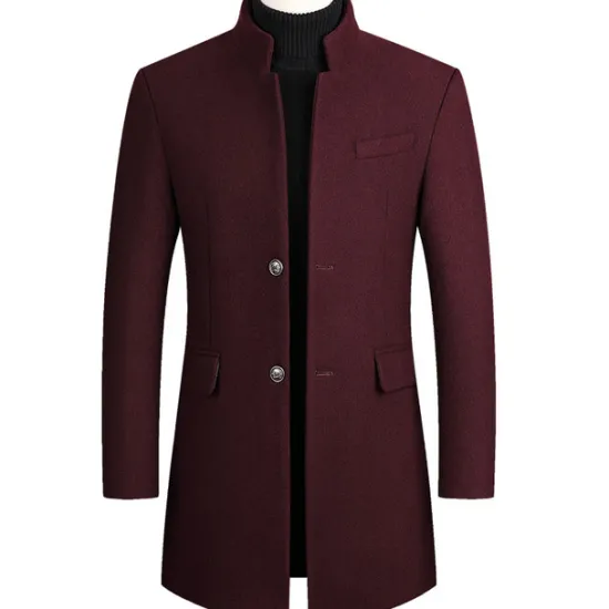 Outlet OUKU Men's Winter Coat Overcoat Trench Coat Business Daily Wear Winter POLY Thermal Warm Outdoor Outerwear Clothing Apparel Fashion Warm Ups Solid Colored Pocket Standing Collar Single Breasted Two-button