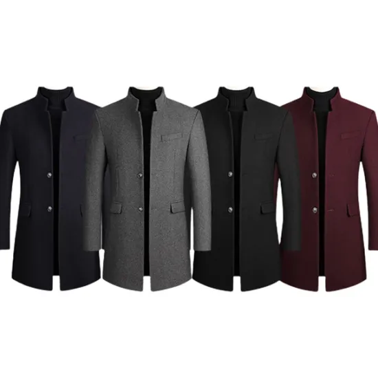 Outlet OUKU Men's Winter Coat Overcoat Trench Coat Business Daily Wear Winter POLY Thermal Warm Outdoor Outerwear Clothing Apparel Fashion Warm Ups Solid Colored Pocket Standing Collar Single Breasted Two-button