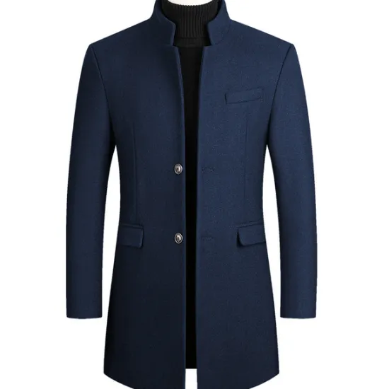 Outlet OUKU Men's Winter Coat Overcoat Trench Coat Business Daily Wear Winter POLY Thermal Warm Outdoor Outerwear Clothing Apparel Fashion Warm Ups Solid Colored Pocket Standing Collar Single Breasted Two-button