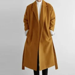 Outlet OUKU Men's Winter Coat Overcoat Business Casual Fall Winter Polyester Windproof Warm Outerwear Clothing Apparel Stylish Casual non-printing Pure Color Pocket Lapel Open Front