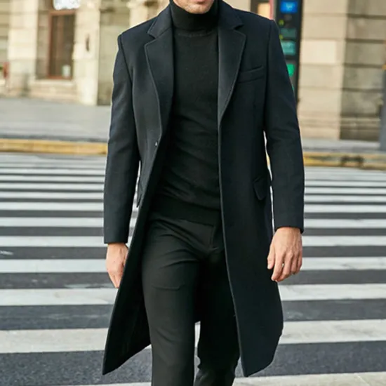 OUKU Men's Winter Coat Overcoat Office / Career Business Fall Winter Polyester Windproof Warm Outerwear Clothing Apparel Chic & Modern Glamorous & Dramatic non-printing Pure Color Pocket Turndown Single