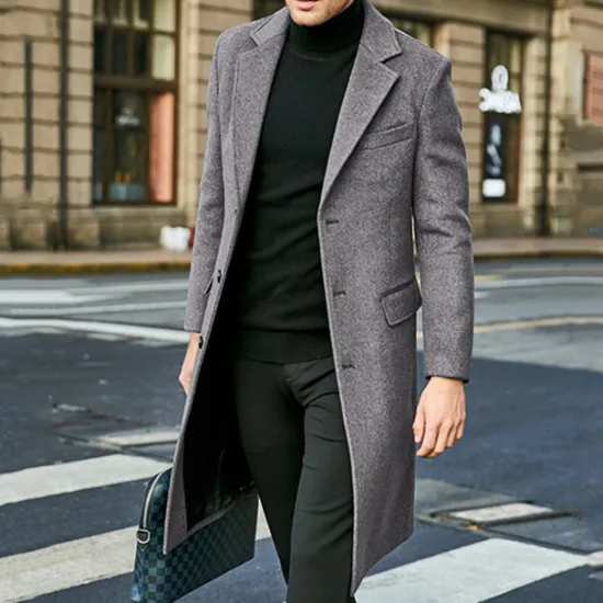 OUKU Men's Winter Coat Overcoat Office / Career Business Fall Winter Polyester Windproof Warm Outerwear Clothing Apparel Chic & Modern Glamorous & Dramatic non-printing Pure Color Pocket Turndown Single