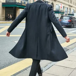 OUKU Men's Winter Coat Overcoat Office / Career Business Fall Winter Polyester Windproof Warm Outerwear Clothing Apparel Chic & Modern Glamorous & Dramatic non-printing Pure Color Pocket Turndown Single