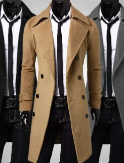 Discount OUKU Men's Winter Coat Overcoat Peacoat Trench Coat Formal Business Winter 95% polyester 5% cotton Warm Outerwear Clothing Apparel Coats / Jackets Solid Color Vintage Style Notch lapel collar