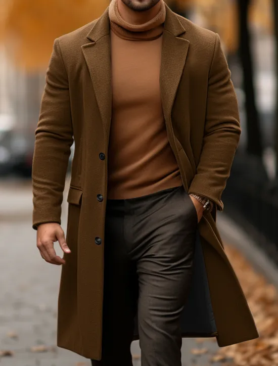 Outlet OUKU Men's Winter Coat Overcoat Trench Coat Outdoor Daily Wear Fall & Winter Polyester Warm Outerwear Clothing Apparel Fashion Streetwear Plain Pocket Turndown Single Breasted