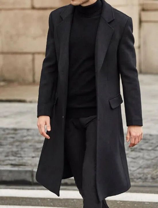 Outlet OUKU Men's Winter Coat Overcoat Trench Coat Outdoor Daily Wear Fall & Winter Polyester Warm Outerwear Clothing Apparel Fashion Streetwear Plain Pocket Turndown Single Breasted