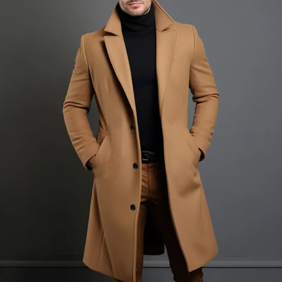 OUKU Men's Winter Coat Overcoat Long Trench Coat Outdoor Daily Wear Fall & Winter 95% Polyester 5% Spandex Outerwear Clothing Apparel Fashion Streetwear Plain Lapel Double Breasted