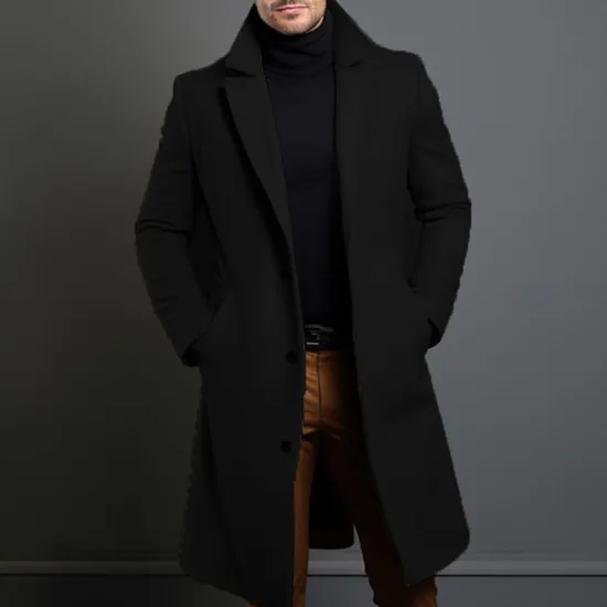 OUKU Men's Winter Coat Overcoat Long Trench Coat Outdoor Daily Wear Fall & Winter 95% Polyester 5% Spandex Outerwear Clothing Apparel Fashion Streetwear Plain Lapel Double Breasted
