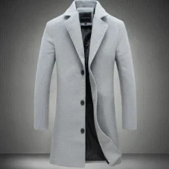 OUKU Men's Winter Coat Overcoat Long Trench Coat Outdoor Daily Wear Fall & Winter 95% Polyester 5% Spandex Outerwear Clothing Apparel Fashion Streetwear Plain Lapel Double Breasted
