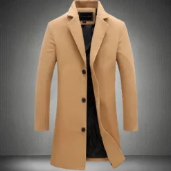 OUKU Men's Winter Coat Overcoat Long Trench Coat Outdoor Daily Wear Fall & Winter 95% Polyester 5% Spandex Outerwear Clothing Apparel Fashion Streetwear Plain Lapel Double Breasted