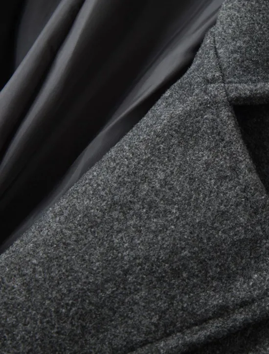 Online OUKU Men's Winter Coat Overcoat Long Trench Coat Outdoor Daily Wear Fall Winter Polyester Outerwear Clothing Apparel Fashion Streetwear Plain Lapel Double Breasted