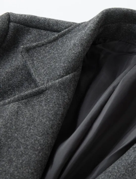 Online OUKU Men's Winter Coat Overcoat Long Trench Coat Outdoor Daily Wear Fall Winter Polyester Outerwear Clothing Apparel Fashion Streetwear Plain Lapel Double Breasted