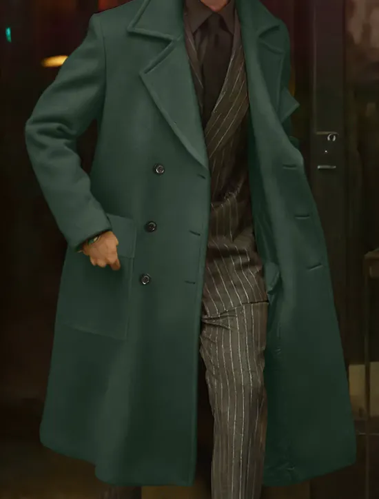 Online OUKU Men's Winter Coat Overcoat Long Trench Coat Outdoor Daily Wear Fall Winter Polyester Outerwear Clothing Apparel Fashion Streetwear Plain Lapel Double Breasted