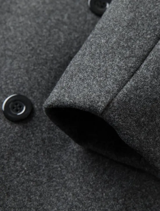 Online OUKU Men's Winter Coat Overcoat Long Trench Coat Outdoor Daily Wear Fall Winter Polyester Outerwear Clothing Apparel Fashion Streetwear Plain Lapel Double Breasted