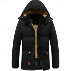 New OUKU Men's Winter Coat Parka Pocket Polyster Fleece lined Vacation Daily Wear Date Regular Fashion Casual Comfortable Thermal Warm Fall & Winter Solid / Plain Color Puffer Jacket Black