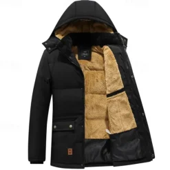 New OUKU Men's Winter Coat Parka Pocket Polyster Fleece lined Vacation Daily Wear Date Regular Fashion Casual Comfortable Thermal Warm Fall & Winter Solid / Plain Color Puffer Jacket Black