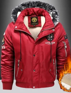 OUKU Men's Winter Coat Parka Pocket Polyster Fleece lined Vacation Daily Wear Date Regular Fashion Casual Comfortable Thermal Warm Fall & Winter Solid / Plain Color Black Red Blue Puffer Jacket