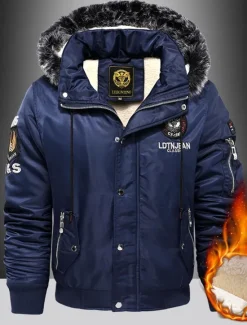 OUKU Men's Winter Coat Parka Pocket Polyster Fleece lined Vacation Daily Wear Date Regular Fashion Casual Comfortable Thermal Warm Fall & Winter Solid / Plain Color Black Red Blue Puffer Jacket