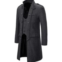 Outlet OUKU Men's Winter Coat Peacoat Coat Business Casual Winter Cotton Blend Warm Outerwear Clothing Apparel Stylish Classic & Timeless non-printing Solid Color Pocket Stand Collar Double Breasted